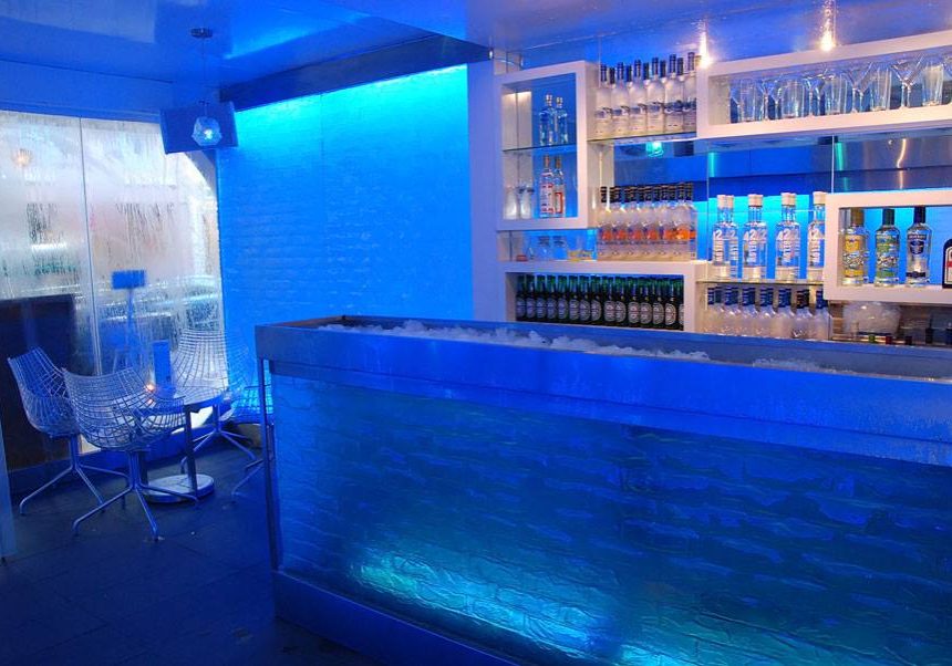 Eski Bar bar interior design lounge counter with ambient blue lighting