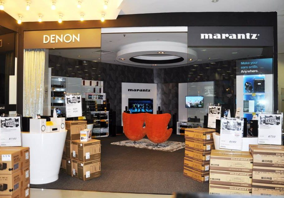 Denon & Marantz retail interior design product showcase with shelving units